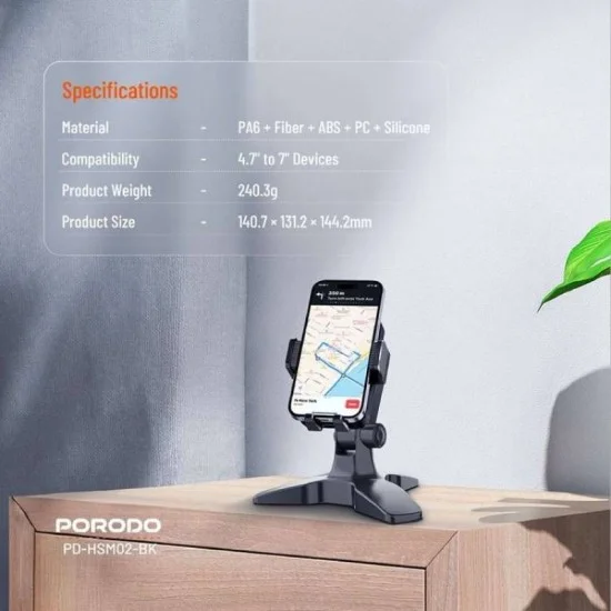 Phone Holder Desk Multi-Angle Porodo - Black